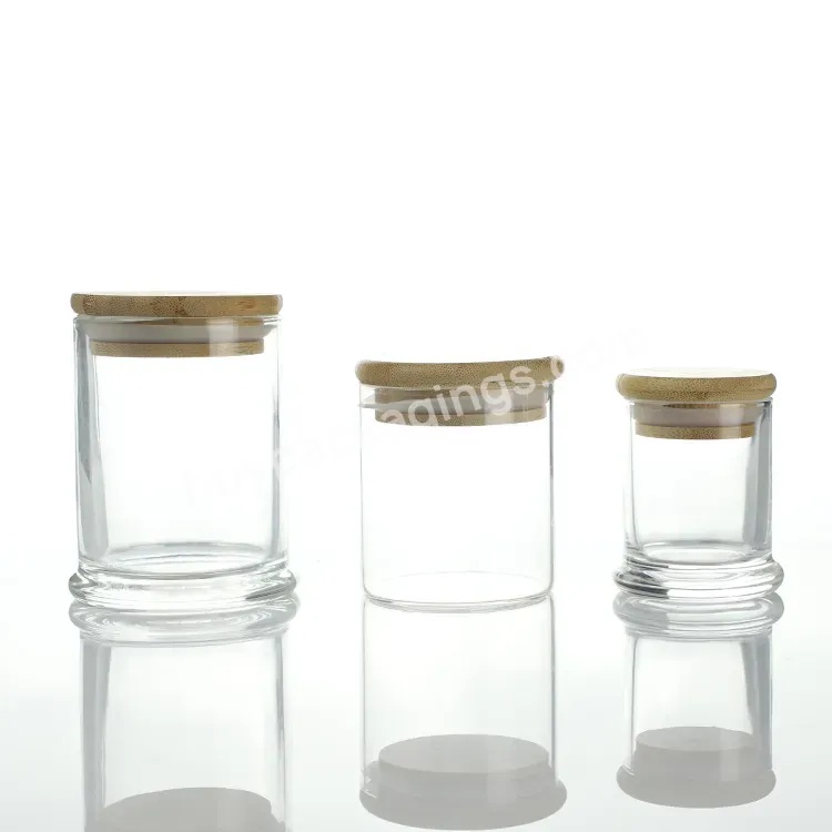 Custom Wholesale High Quality Empty Clear Glass Round Candle Packaging Empty Jar With Sealed Bamboo Lid 100g 200g