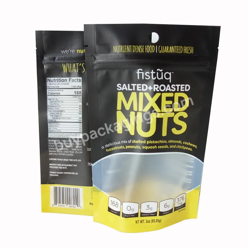 Custom Wholesale Resealable Zipper Plastic Food Packaging Stand Up Nuts Bag