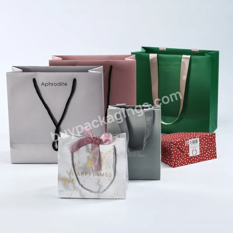 Custom Wholesale Reusable Shopping Paper Bag Logo With Ribbon Handle