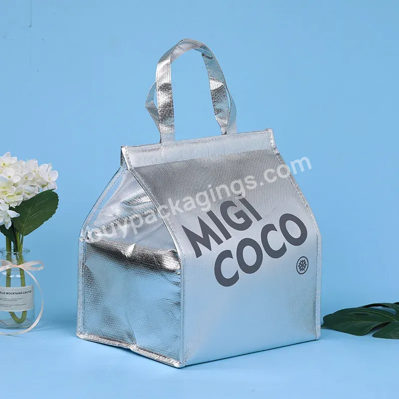 Custom Wholesale Silver Cake Thermal Bag Portable Hand Sewn Eco-friendly Zipper Aluminum Foil Cooler Bag