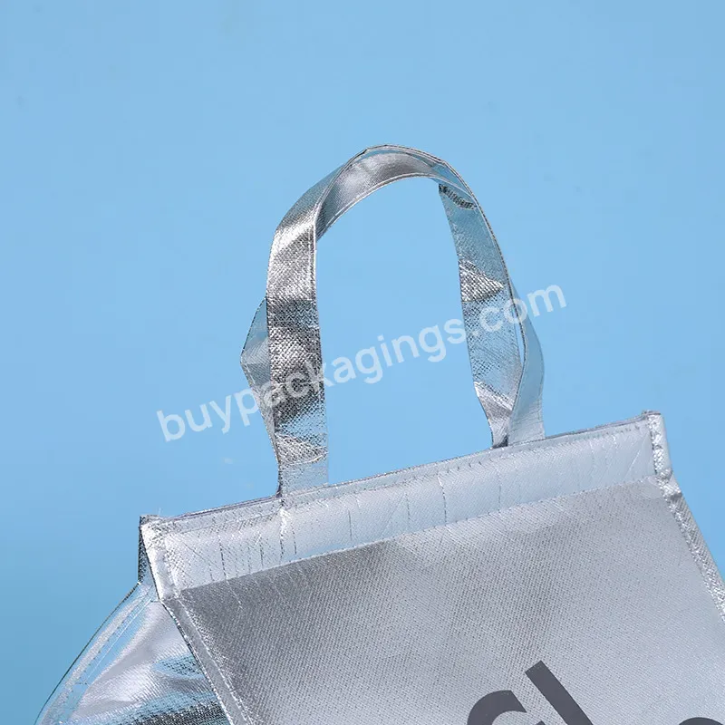 Custom Wholesale Silver Cake Thermal Bag Portable Hand Sewn Eco-friendly Zipper Aluminum Foil Cooler Bag