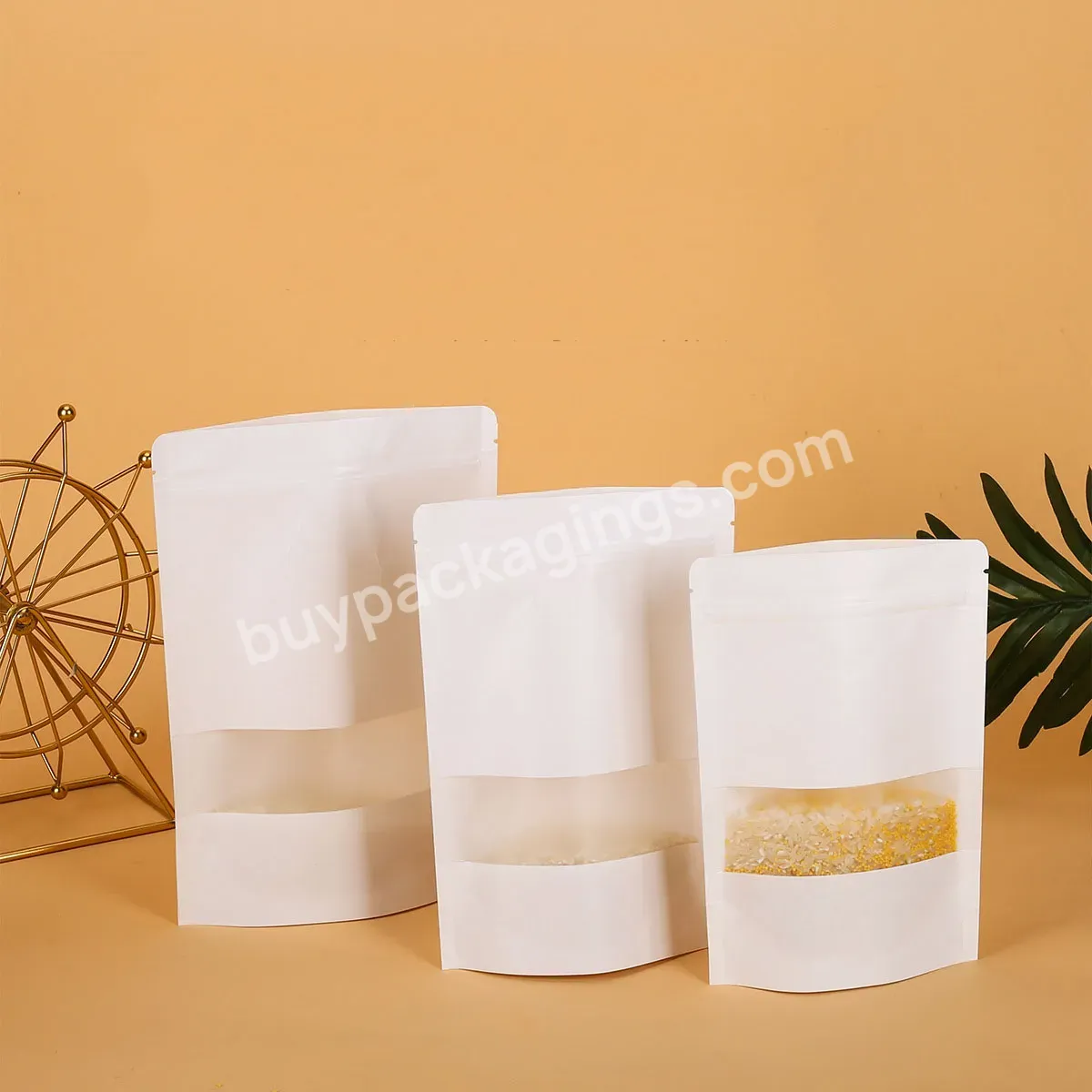 Custom Window Kraft Paper Bag Kraft Ziplock Bag Packaging Stand Up Pouch Zip Lock Bag With Logo