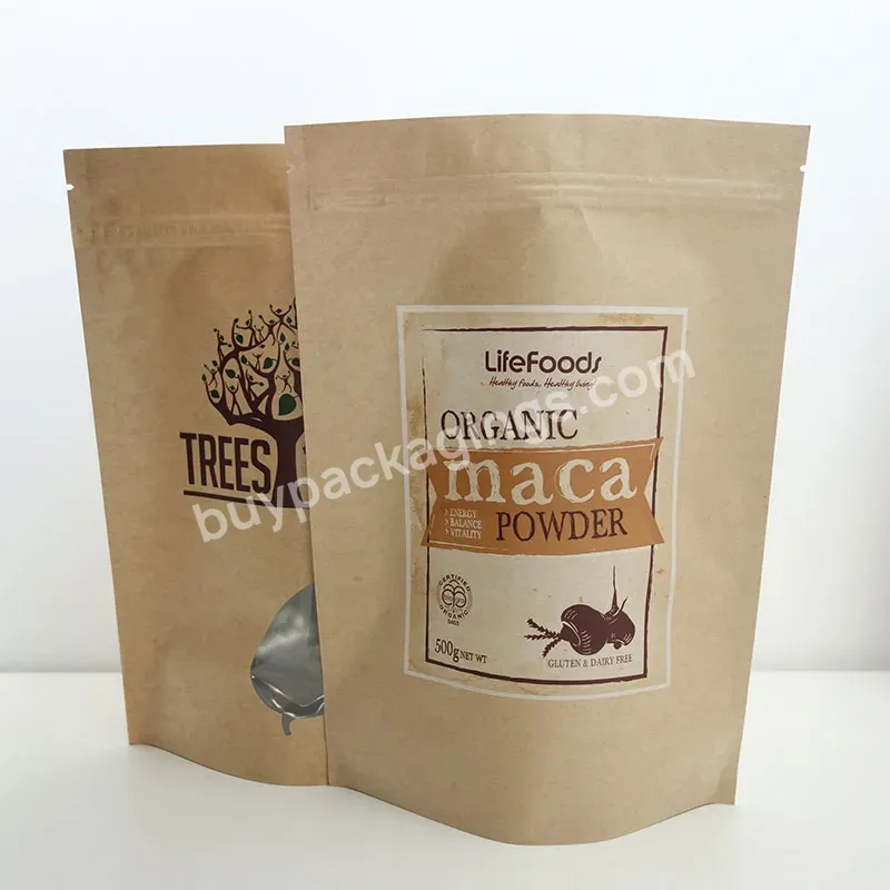 Custom With Clear Window Craft Zip Lock Stand Up Pouches/coffee Packaging/brown Kraft Paper Packing Bag For Food