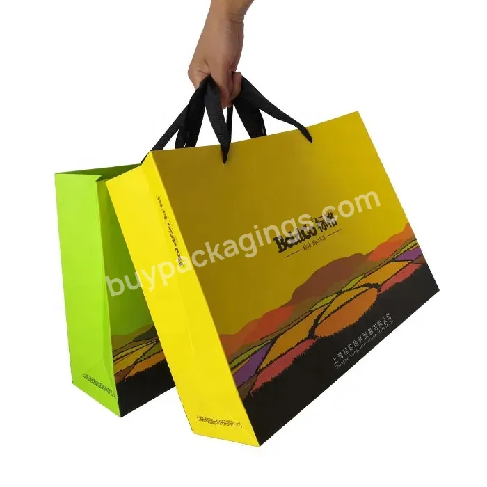 Custom Your Own Logo Printed Recyclable Luxury Paper Bags Packaging Clothing Kraft Shopping Paper Bag With Black Ribbon Handle