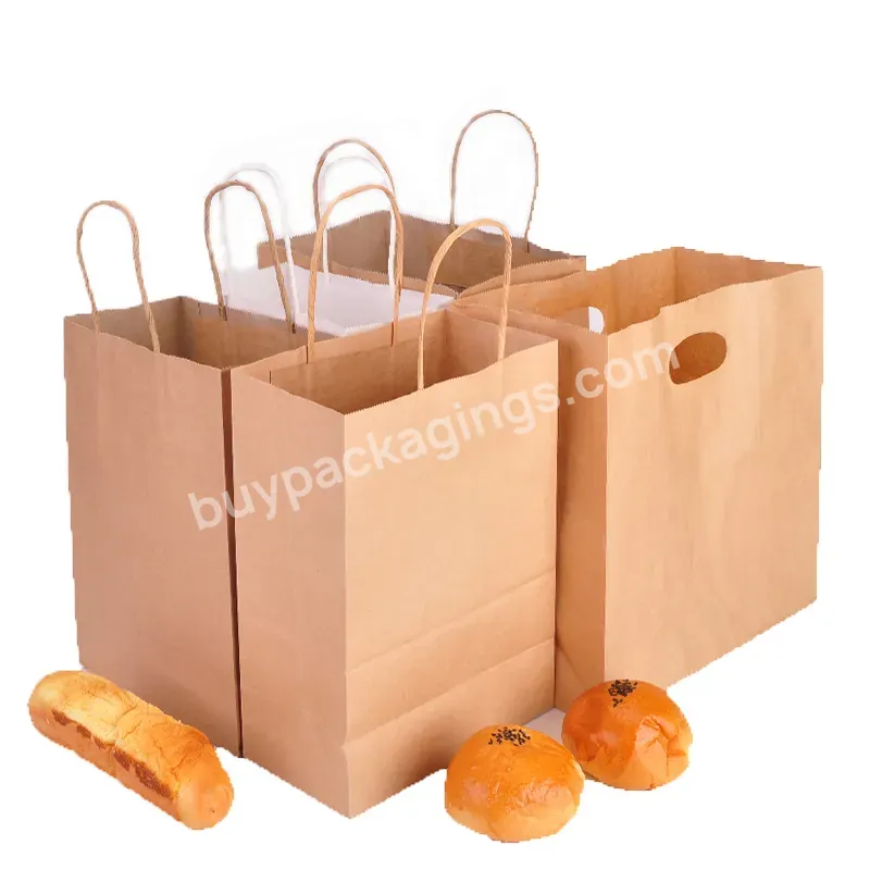 Custom Your Own Logo Take Away Carry Out Bag For Restaurant Fast Food Grade Biodegradable Takeaway Kraft Paper Bag With Handle