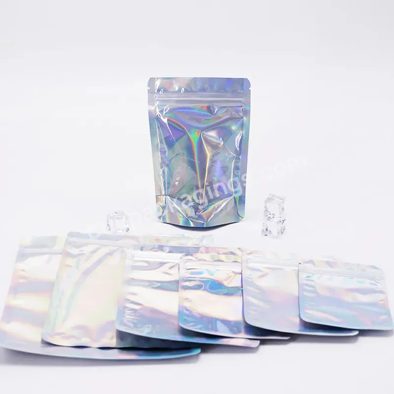 Custom Zip Lock Transparent Stand Up Pouch 200g Holographic Hologram Packaging Bag