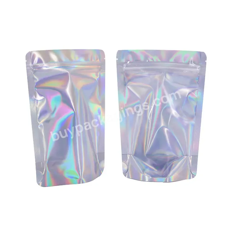 Custom Zip Lock Transparent Stand Up Pouch 200g Holographic Hologram Packaging Bag