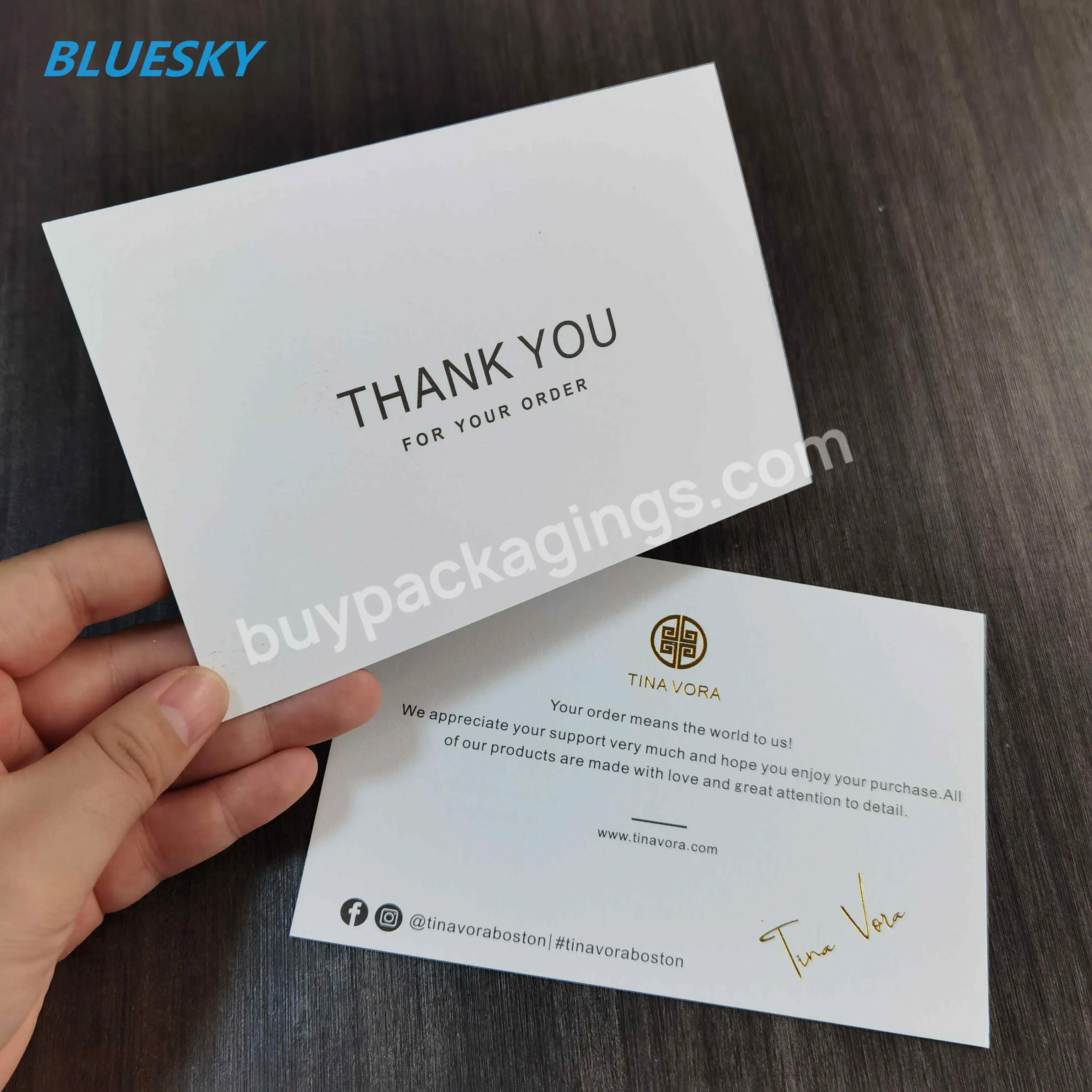 Customised Eco-friendly Art Paper 3d Gold Foil Printing Logo Thank You Business Cards
