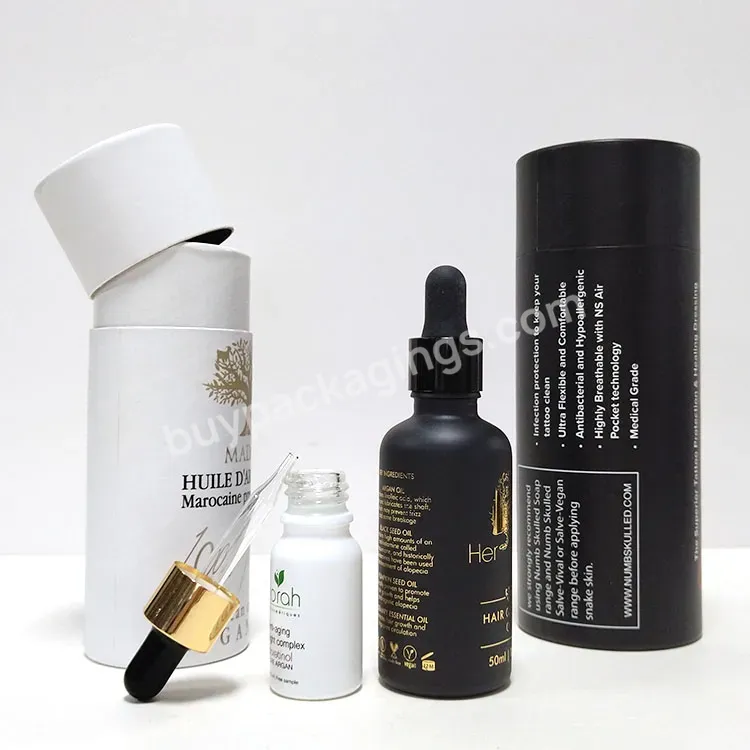 Customizable 30ml 50ml 100ml Essential Oil Serum Bottles Matte Black Hair Oil Glass Dropper Bottle With Paper Tube Packaging