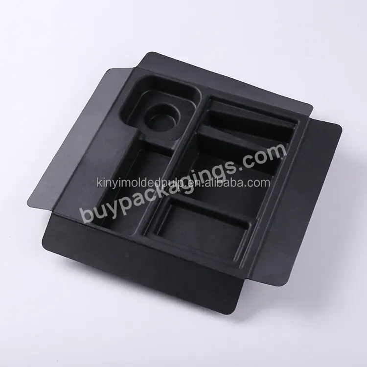 Customizable Wet Press Molded Fiber Tray Biodegradable Pulp Packaging Black Molded Pulp Tray Paper Pulp Packaging Insert