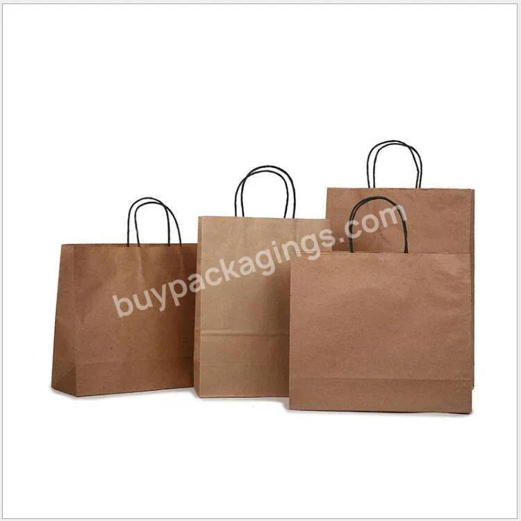 Customizable White And Brown Kraft Paper Twisted Handle Shopping Carrier Bag With Logo Printed