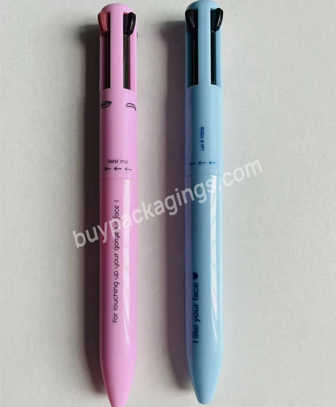 Customize 4 Refills 4 Colors 4 In 1 Makeup Pen Empty Container Plastic Packaging For Eyebrow Eyeliner Lipliner Highlighter