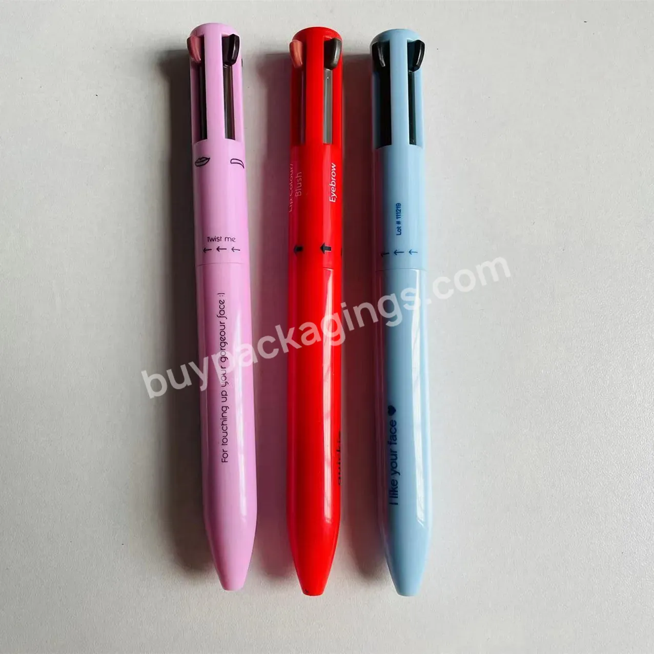 Customize 4 Refills 4 Colors 4 In 1 Makeup Pen Empty Container Plastic Packaging For Eyebrow Eyeliner Lipliner Highlighter