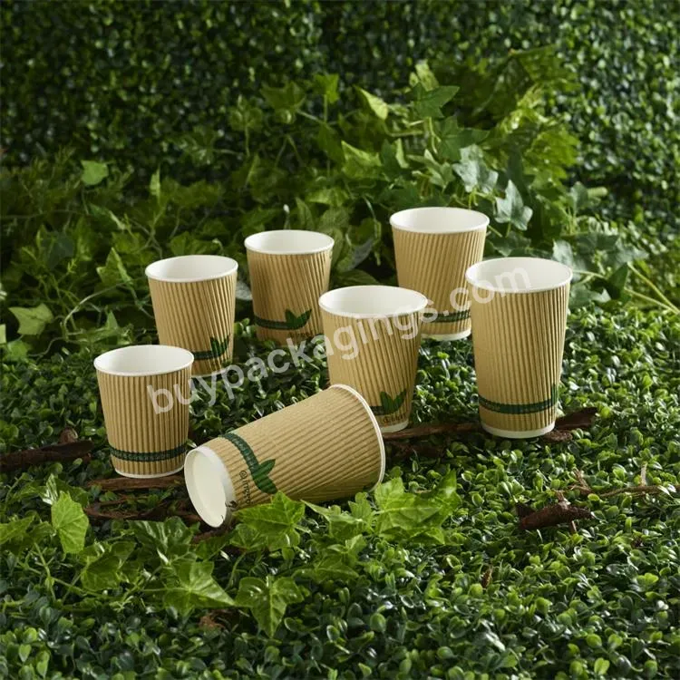 Customize 8oz 14oz Cold/hot Drink Disposable Eco Friendly Compostable Pla Coated Double Wall Ripple Paper Coffee Cups With Lid