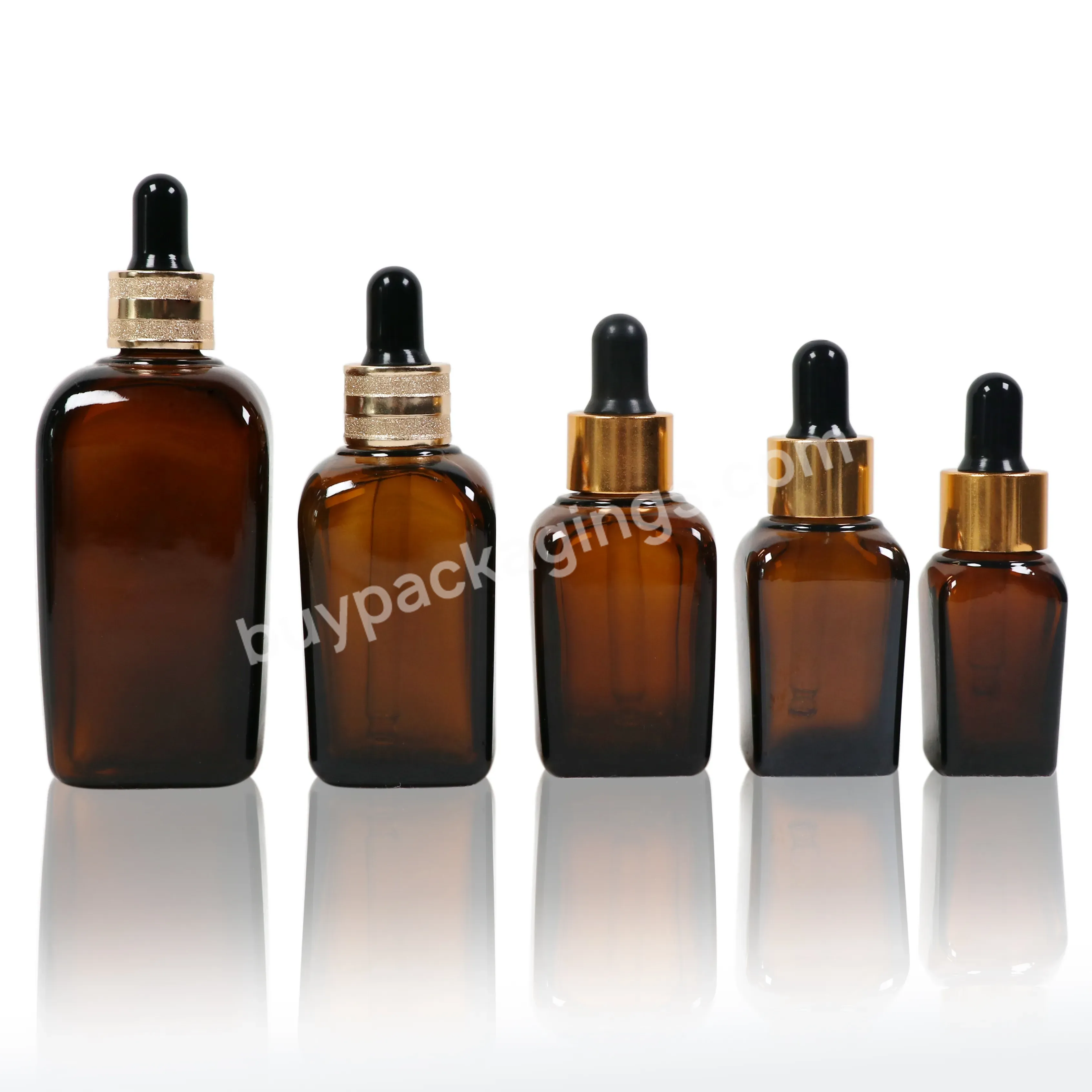 Customize Amber Square Essential Oils Dropper Bottles Cosmetic Serum Essence Glass Packing Bottles