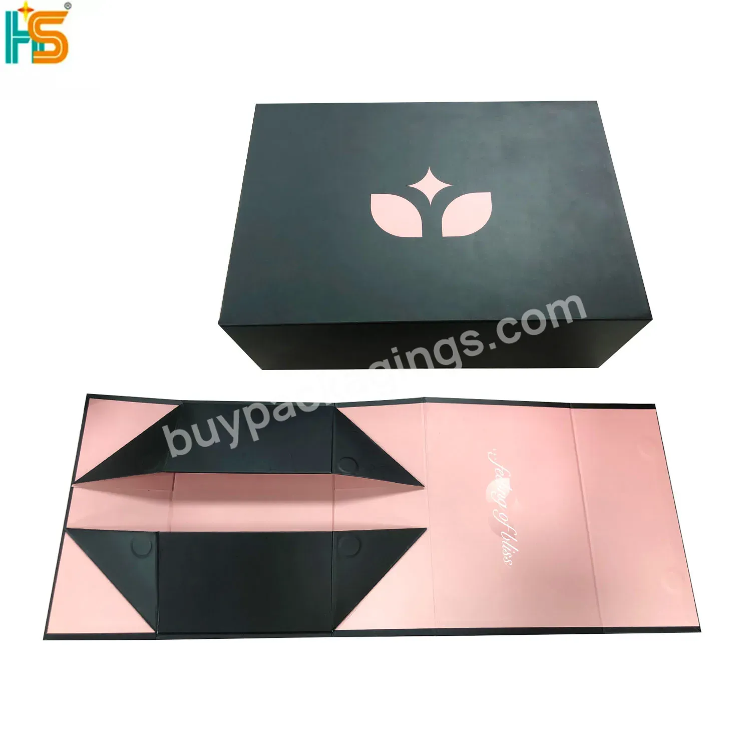 Customize Large Black Foldable Magnetic Closure Luxury Gift Cardboard Shipping Paper Box For Clothes Clothing T-shirt Packaging