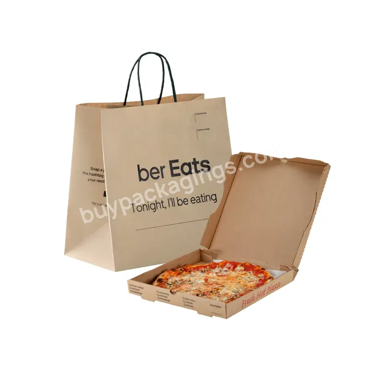 Customize Logo White Recycled Square Bottom Craft Fastfood Packaging Twisted Handle Kraft Pizza Take Out Paper Bags For Food