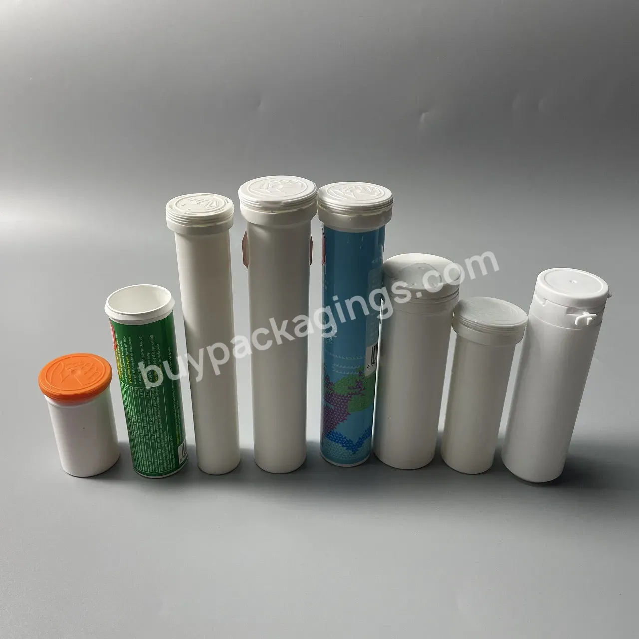 Customize Plastic Tube Packaging Vitamin Effervescent Tablet Tube With Silica Gel Desiccant Cover