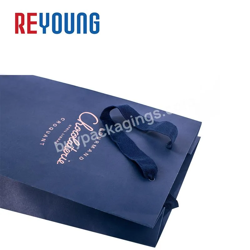 Customize Print Fashion Navy Blue Shop Shoes Paper Bag With Rope Handle