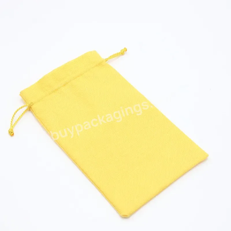 Customize Printed Drawstring Mini Jute Bag Reusable Yellow Jute Gift Shopping Packaging Bags