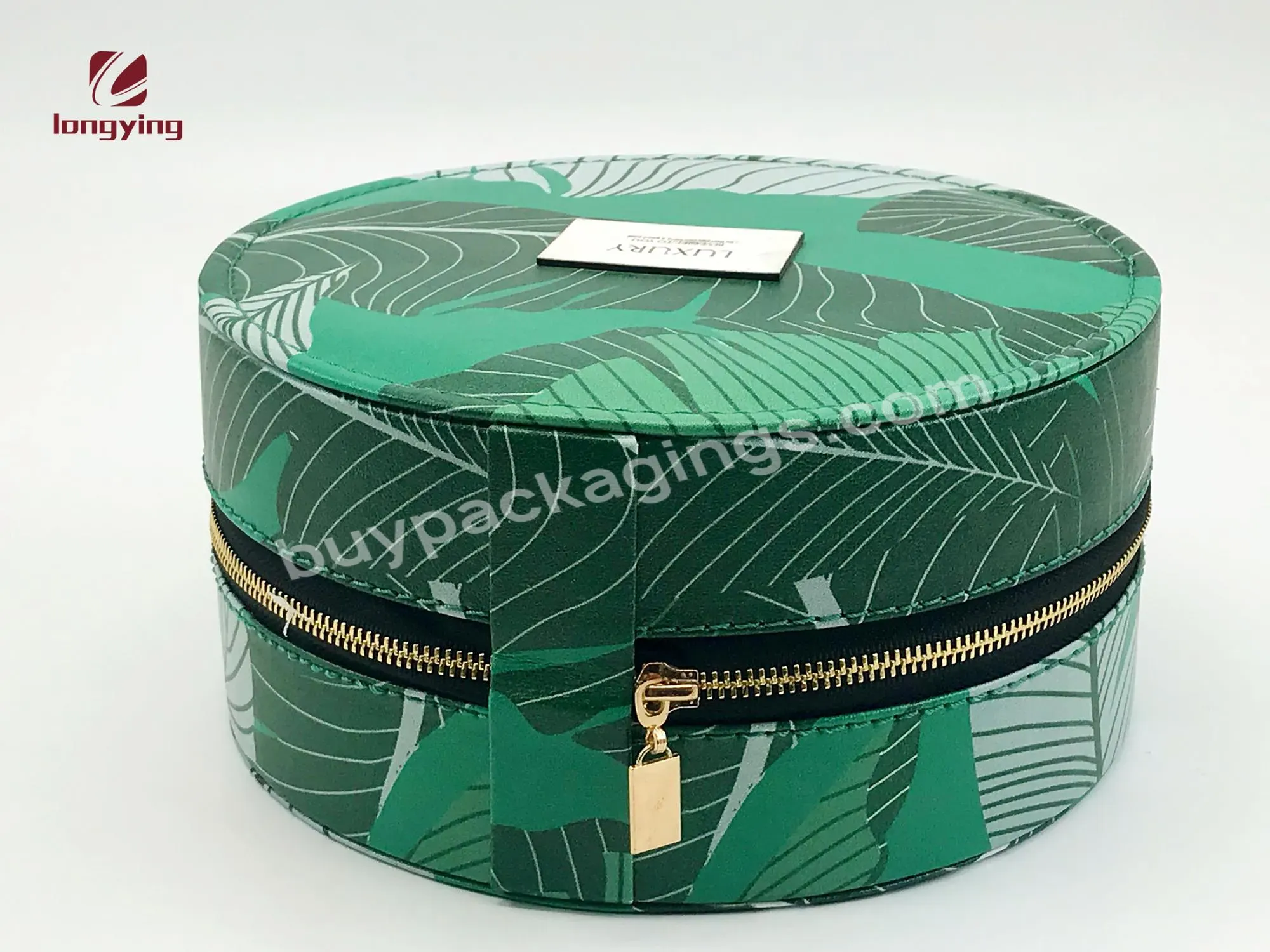 Customize Small Round Cardboard Boxes With Pu Leather Zipper Jewelry Box For Zipper Storage Box