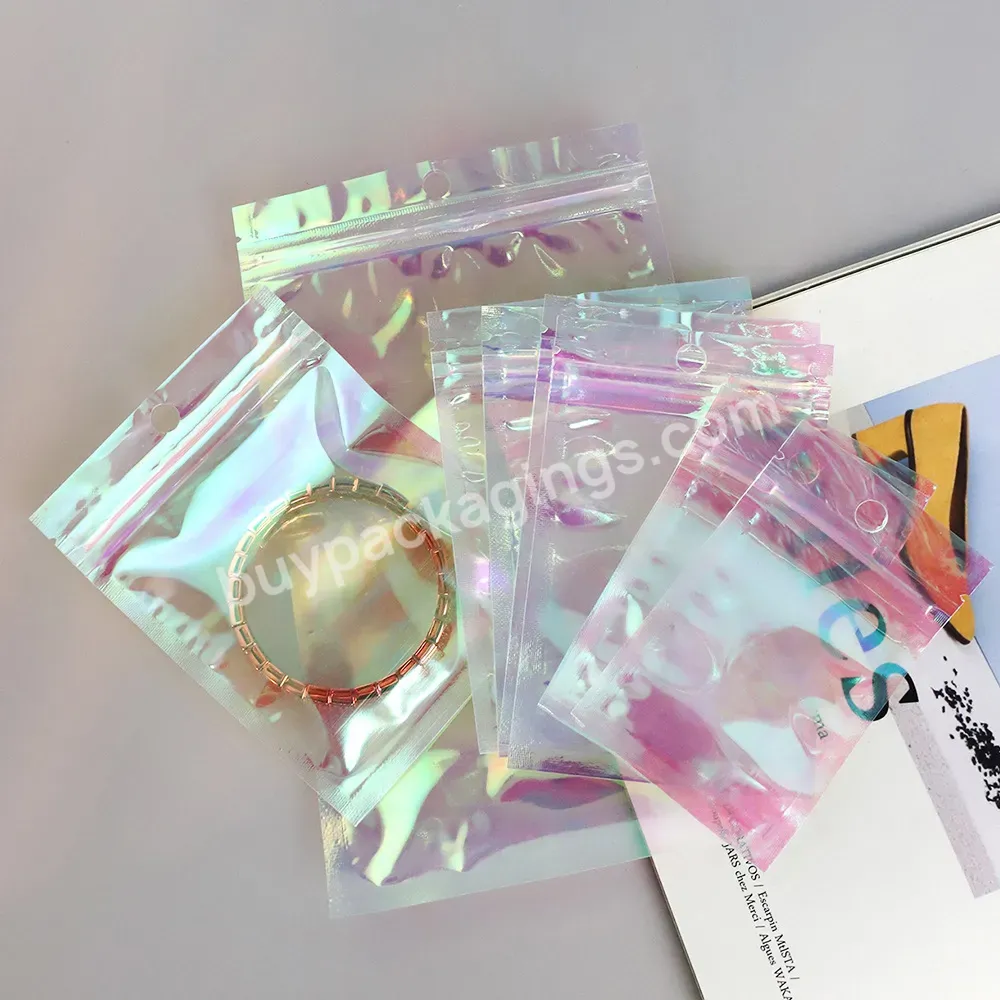 Customize Transparent Holographic Packing Bag Pouch Laser Laminated Plastic Packaging For Nail Art Decoration
