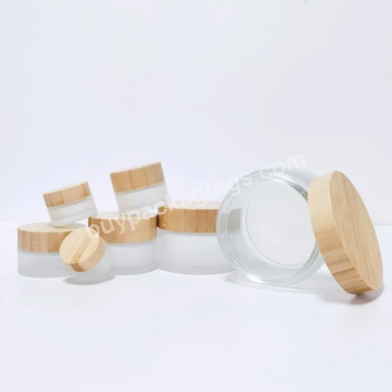 Customized 10g 15g 20g 30g 50g Bamboo Containers Glass Cream Jar With Bamboo Lid For Face Cream