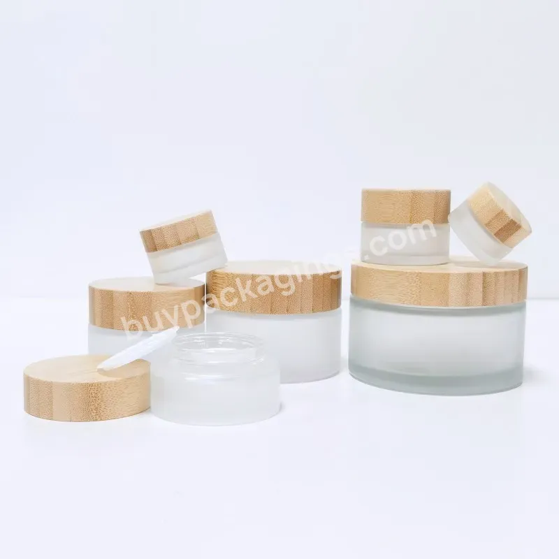 Customized 10g 15g 20g 30g 50g Bamboo Containers Glass Cream Jar With Bamboo Lid For Face Cream