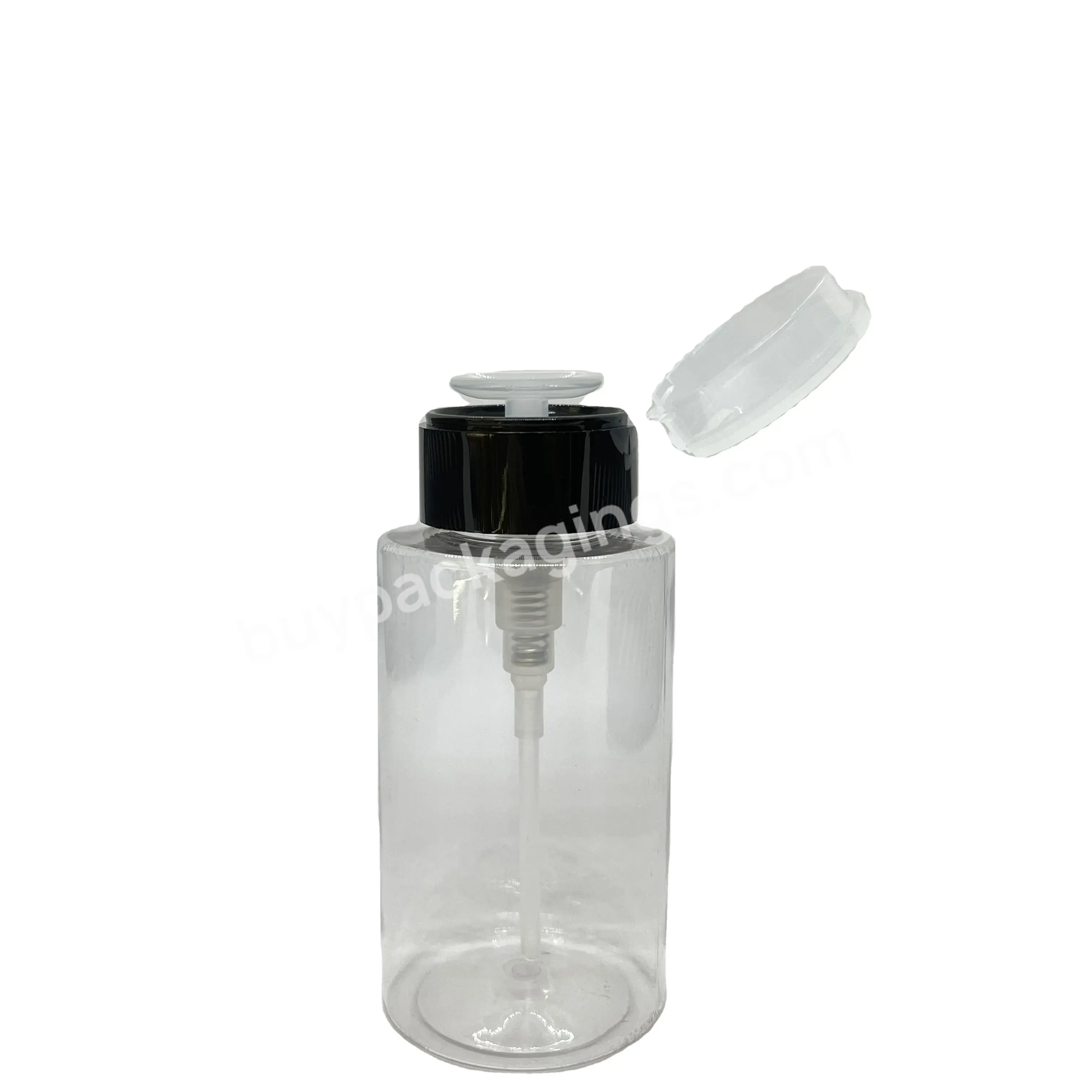 Customized 180ml Plastic Press Makeup Remover Bottle 6oz Nail Polish Remover Bottle With Pump