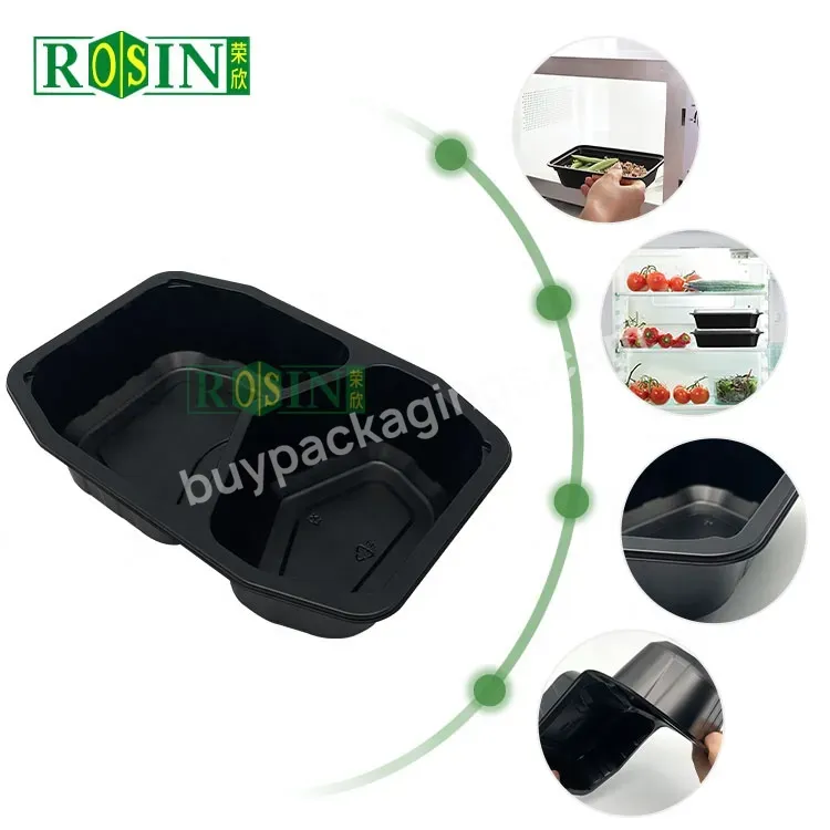 Customized 2 Compartment Pp Black Microwave Disposable Plastic Lunch Boxes Hot Food Meal Prep Containers With Lid Manufacturer