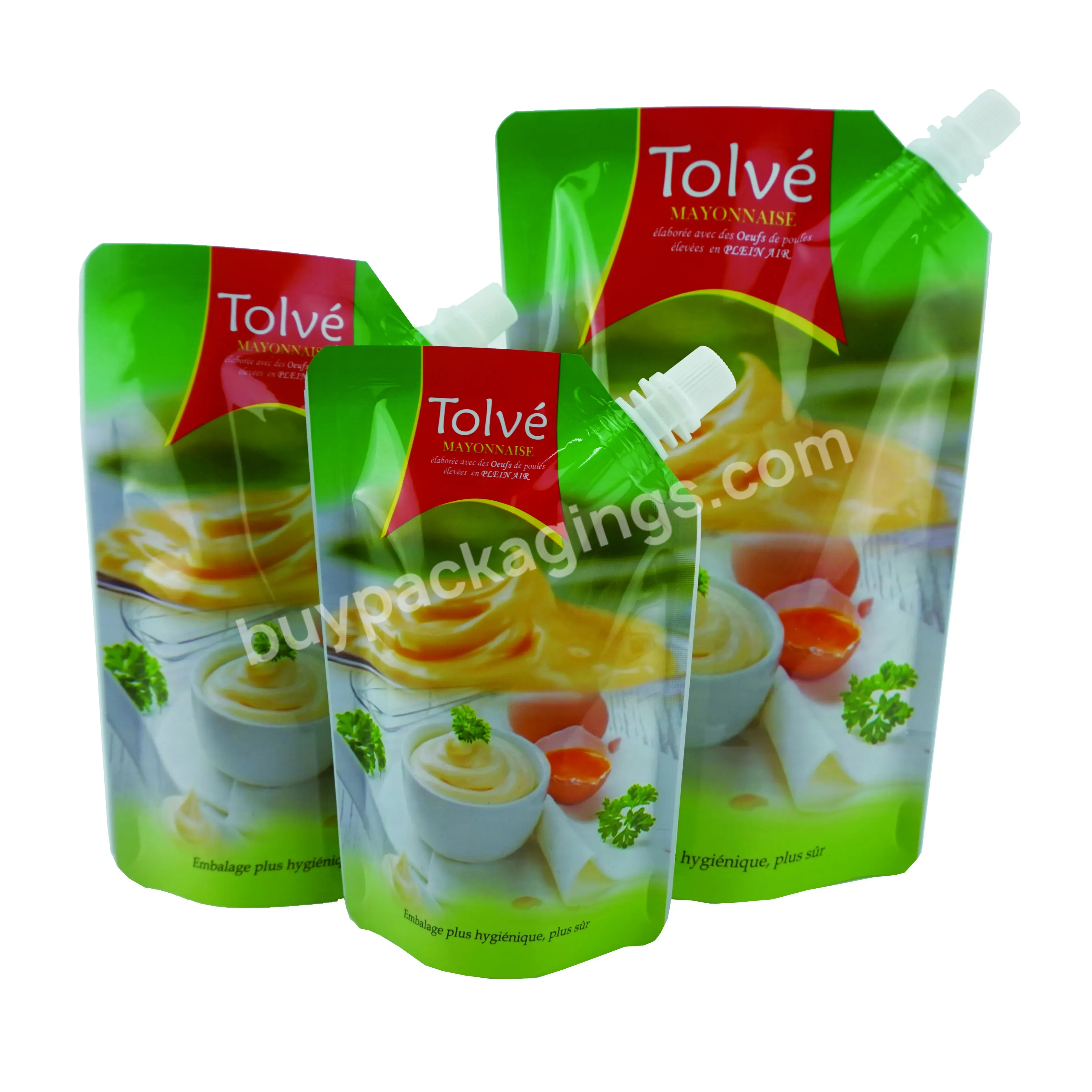 Customized 225ml 450ml 900ml Metalized Plastic Stand Up Mayonnaise Sauce Packaging Pouch With Side Spout