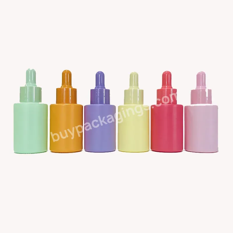 Customized 30ml 50ml 100ml Flat Shoulder Frosting Colorful Glass Dropper Bottles Essential Oil Dropper Bottle