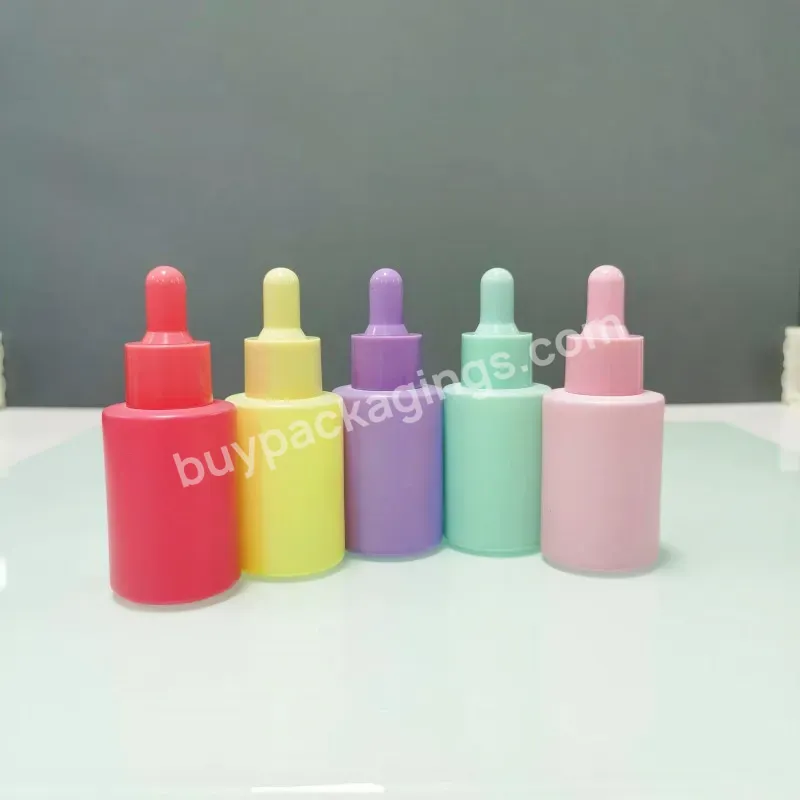 Customized 30ml 50ml 100ml Flat Shoulder Frosting Colorful Glass Dropper Bottles Essential Oil Dropper Bottle