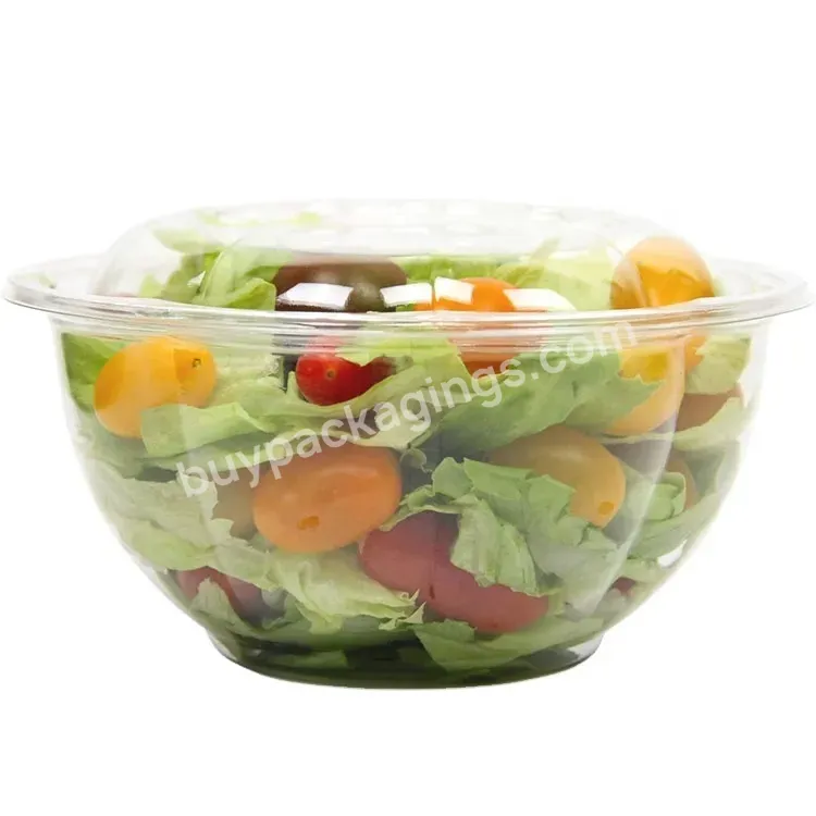 Customized 32oz Large Pet Takeaway Transparent Disposable Plastic Food Containers Vegetables Fruit Salad Bowl With Lid