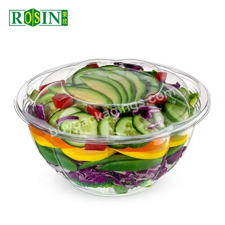 Customized 32oz Large Pet Takeaway Transparent Disposable Plastic Food Containers Vegetables Fruit Salad Bowl With Lid