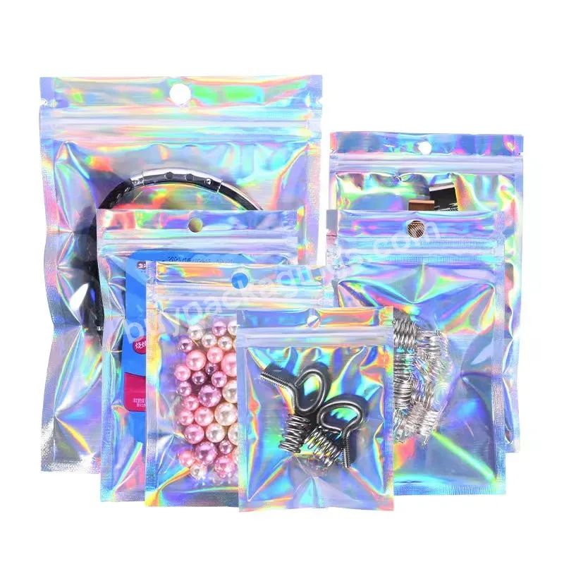 Customized 3.5g Hologram Mylar Bags Plastic Jewelry Makeup Phone Case Zipper Packaging Sachet Transparent Holographic Flat Bags