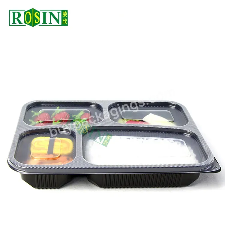 Customized 4 Compartment Black Microwave Disposable Plastic Lunch Boxes Hot Food Meal Prep Containers With Lid