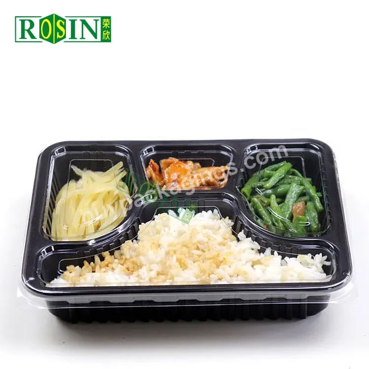 Customized 4 Compartment Black Microwave Disposable Plastic Lunch Boxes Hot Food Meal Prep Containers With Lid