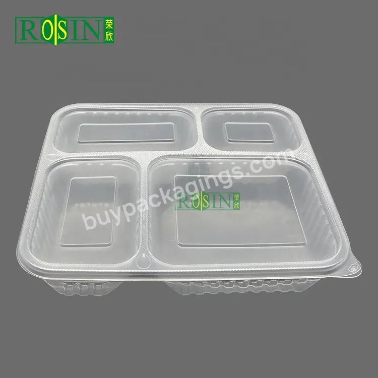 Customized 4 Compartment Clear Freezer Microwave Safe Disposable Plastic Lunch Box Food Grade Container With Lid