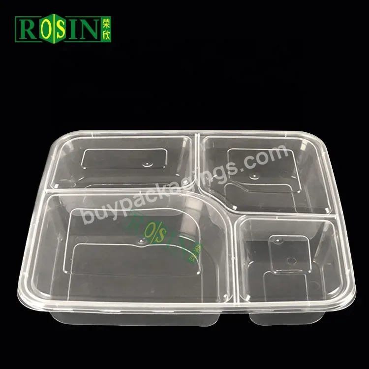 Customized 4 Compartment Clear Microwave Safe Takeaway Disposable Plastic Bento Lunch Boxes Meal Prep Containers With Lid