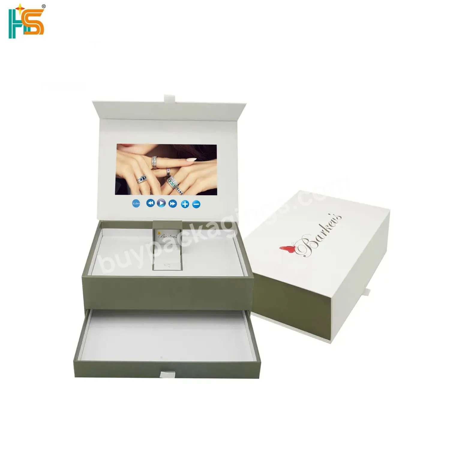Customized 4.3 Inch Lcd Screen Light Control Video Card Gift Box Invitation Video Packaging Box For Jewelry