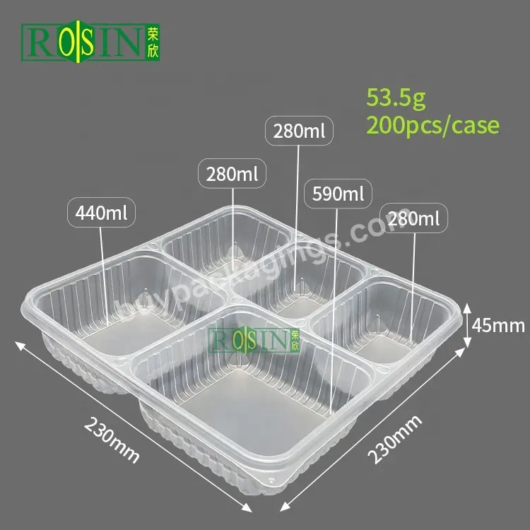 Customized 5 Compartment Clear Pp Freezer Microwave Safe Disposable Plastic Food Grade Containers With Division