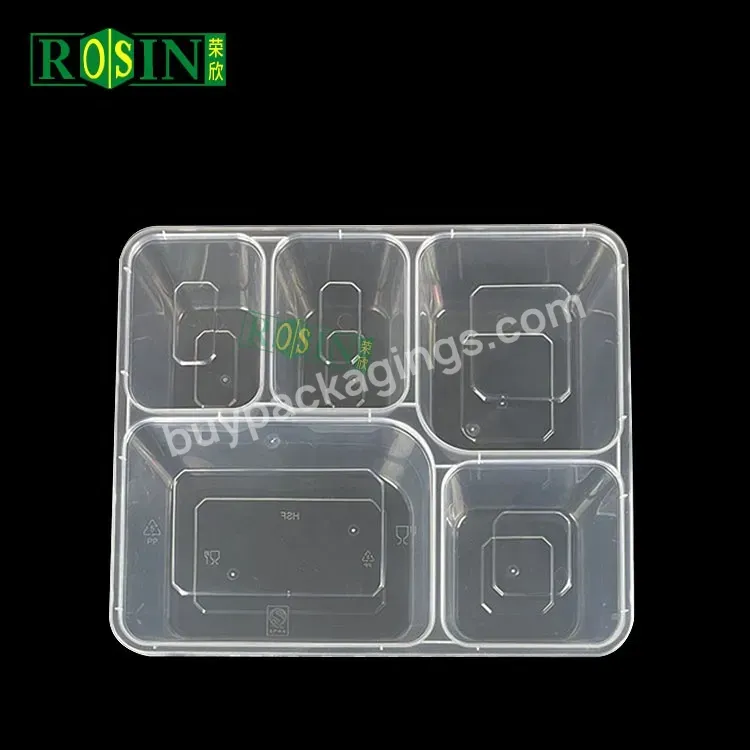 Customized 5 Compartment Microwaveable Disposable Plastic Lunch Boxes Meal Prep Containers With Lid