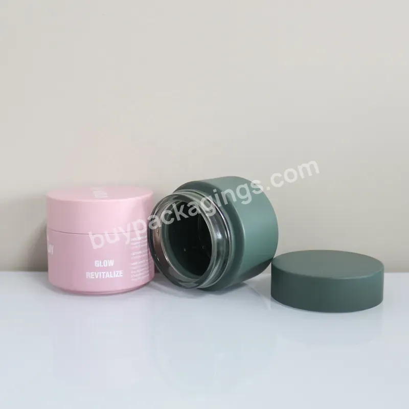 Customized 50g Matte Green Pink Luxury Cosmetics Jars Empty Skincare Packaging Frosted Glass Face Cream Jar With Screw Lid