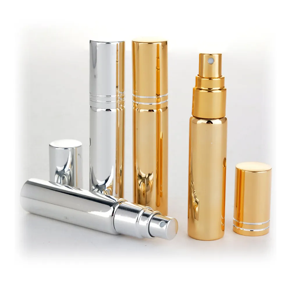 Customized 5ml electroplating shiny gold silver color glass perfume bottle   packaging essential oil atomizer spray bottles