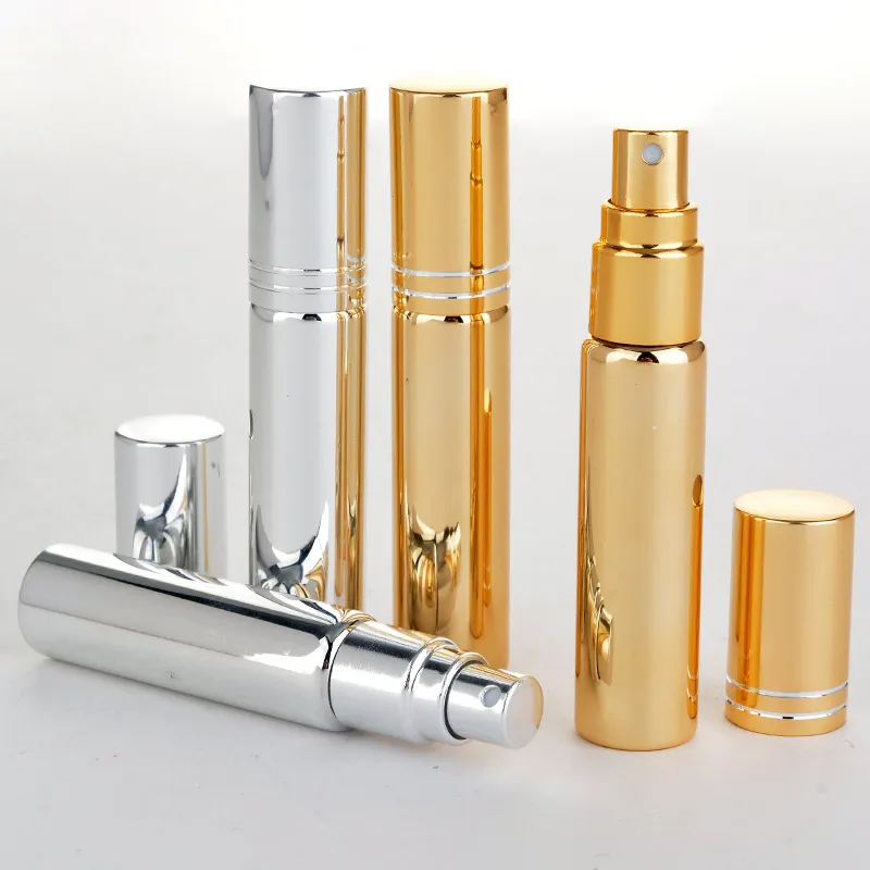 Customized 5ml electroplating shiny gold silver color glass perfume bottle   packaging essential oil atomizer spray bottles