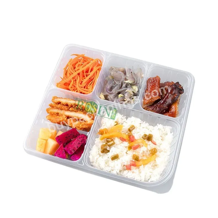 Customized 6 Compartment Transparent Microwave Safe Takeaway Disposable Plastic Bento Lunch Boxes Meal Prep Containers