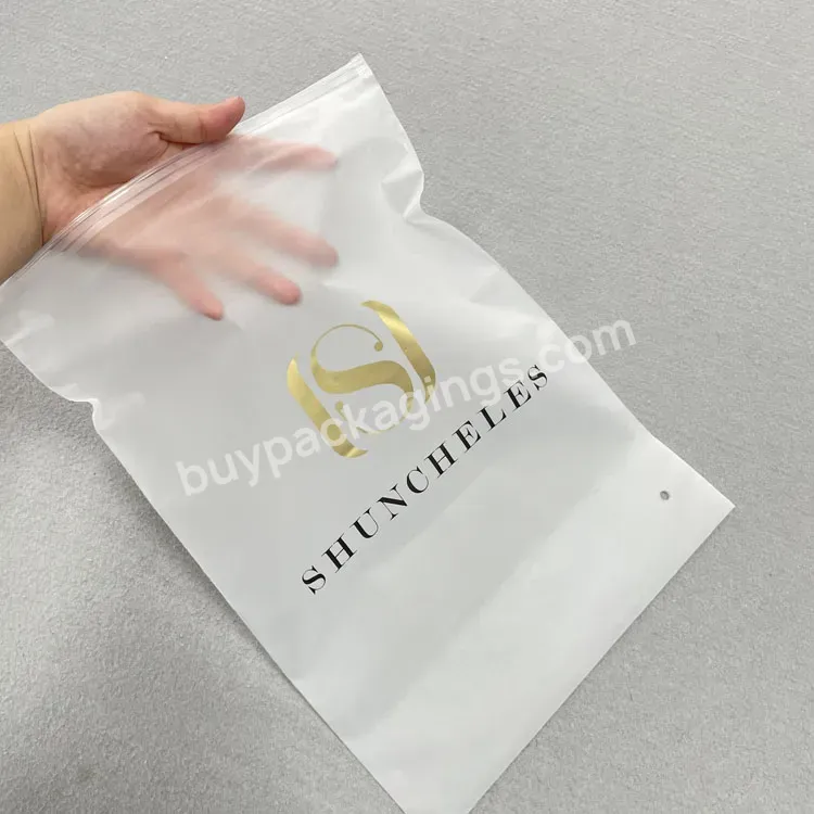 Customized Apparel Frosted Zipper Bag With Logo Semi Transparent Zip Packaging Bags For Clothing