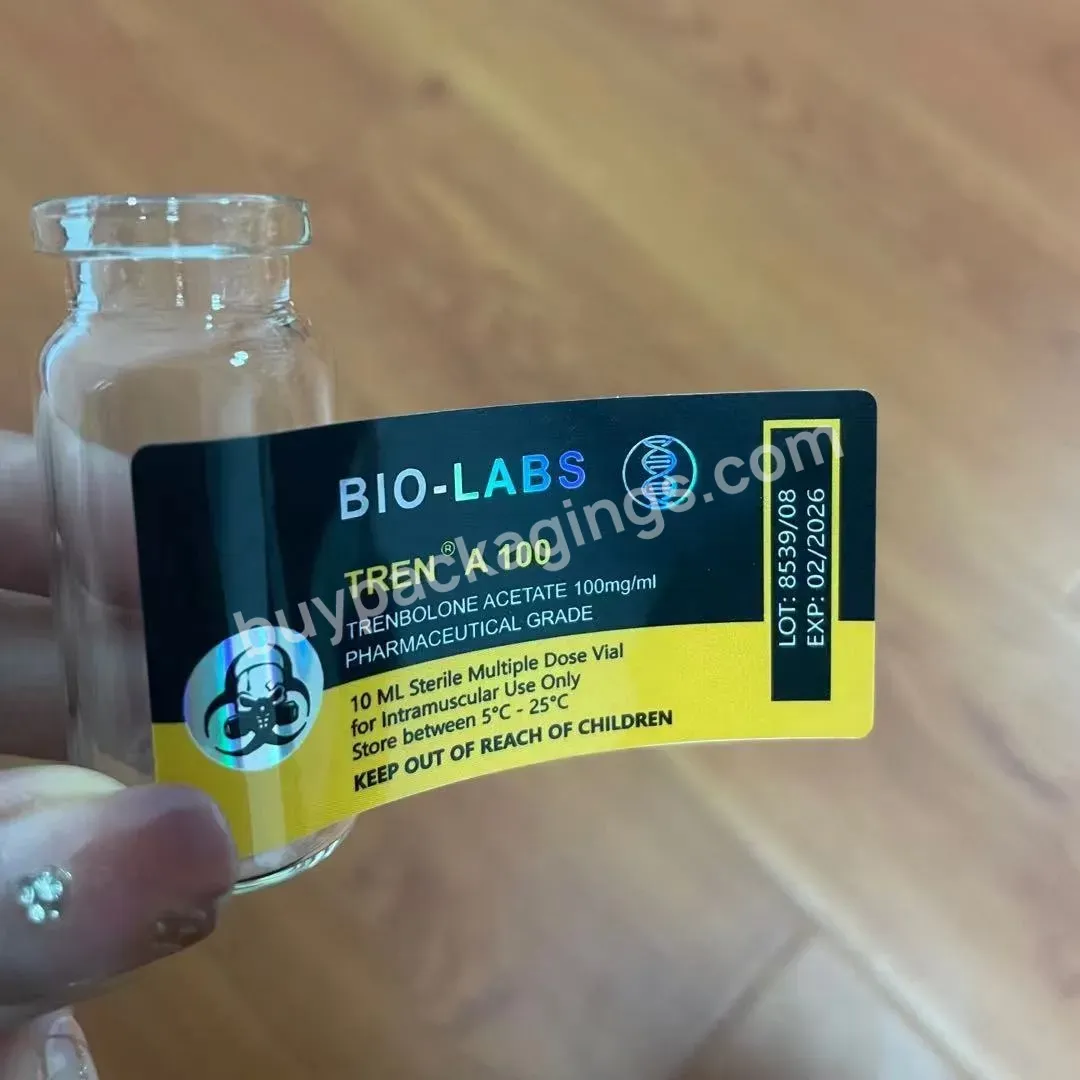 Customized Bio-labs Printing Waterproof Hologram Stickers 10ml Vial Labels For Pharmaceutical Packaging