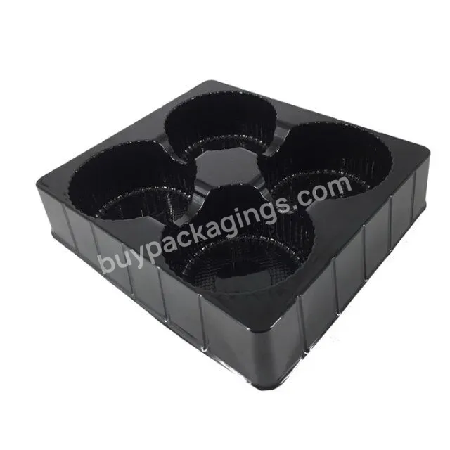 Customized Black 4 Cavity Plastic Packaging Blister Biscuit Box Insert Cake Insert Tray For Bakery